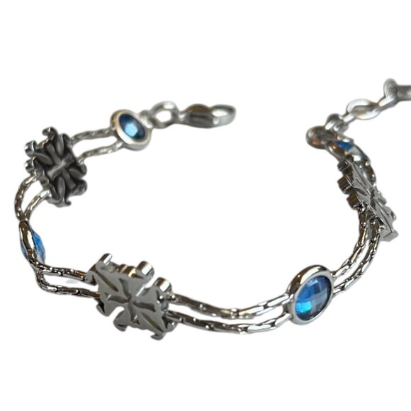 Rustic Cuff Silver Bracelet with Blue Gems - Picture 1 of 3